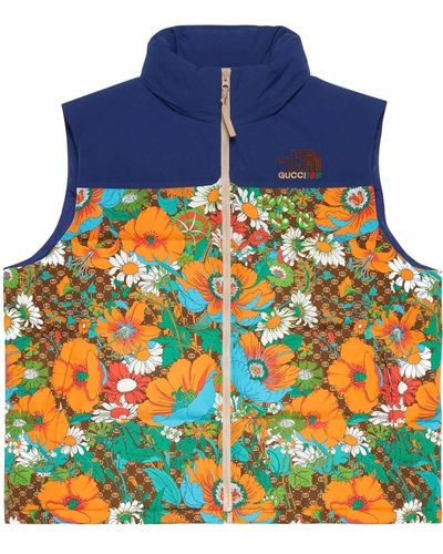 Gucci X The North Face Floral Padded Gilet - Orange