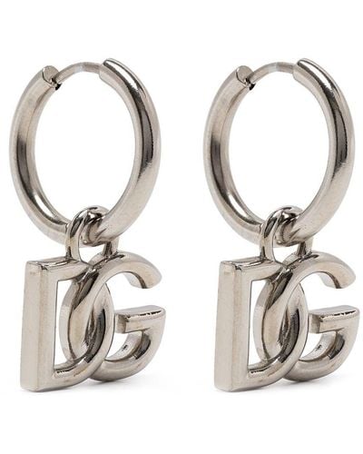 Dolce & Gabbana Logo-plaque Hoop Earrings - White