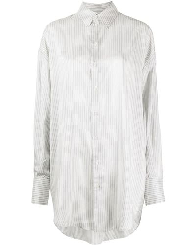 Sa Su Phi Long-length Striped Cotton Shirt - White