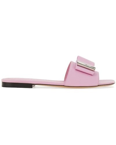 Ferragamo Double-bow Leather Slides - Pink