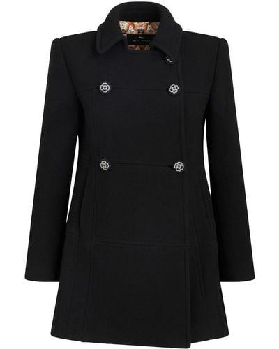 Etro Manteau en laine à boutonnière croisée - Noir