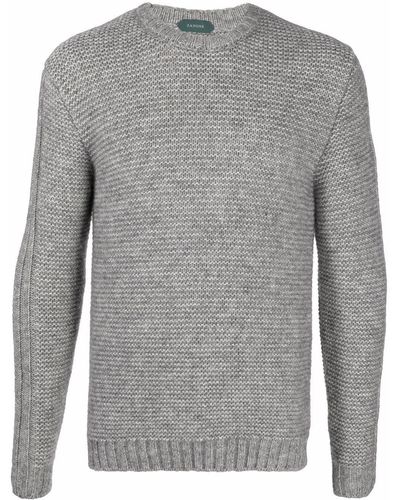 Zanone Intarsien-Pullover mit rundem Ausschnitt - Grau