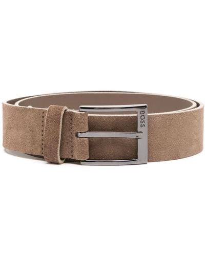 BOSS Engraved-logo leather belt - Marrón