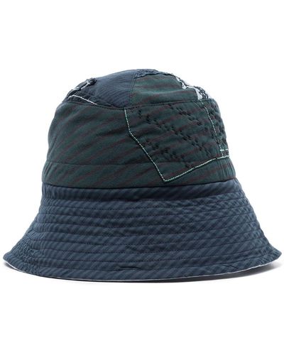 By Walid Patchwork-design Bucket Hat - Blue