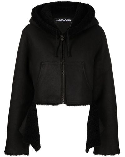 ANDREADAMO Reversible Shearling Cropped Jacket - Black