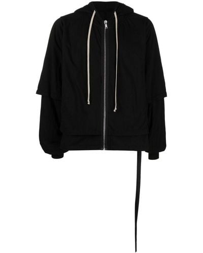 Rick Owens Zipped Double-layer Cotton Hoodie - Black