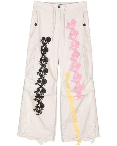 MSGM Lace-embellished Straight-leg Trousers - Natural