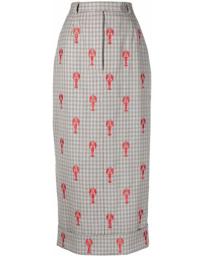 Thom Browne Lobster-embroidered Cotton Long Skirt - Grey