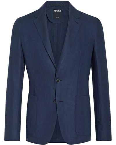 Zegna Single-breasted Linen Blazer - Blue