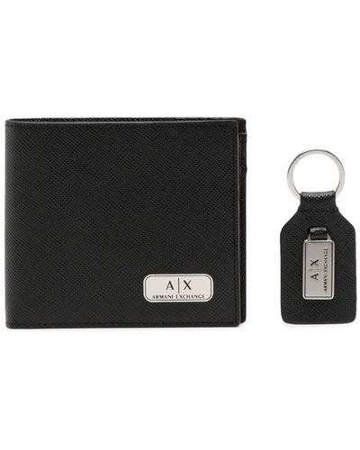 Armani Exchange Set portafoglio e portacarte con placca logo - Nero