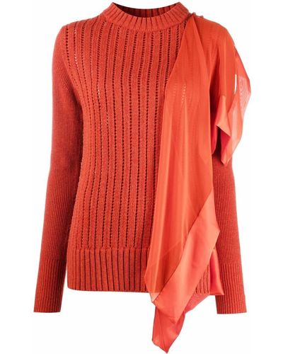 Sacai Scarf-detail Wool Sweater - Orange