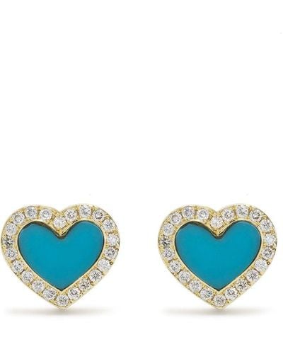 Jennifer Meyer Puces d'oreilles cœur en or 18ct ornées de turquoise et de diamants - Métallisé