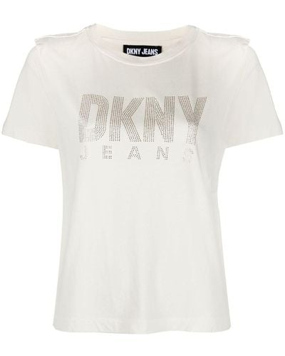 DKNY ラインストーンロゴ Tシャツ - ホワイト