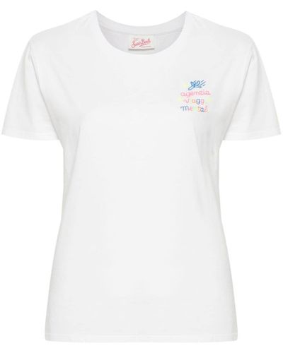 Mc2 Saint Barth Slogan-embroidered Cotton T-shirt - White