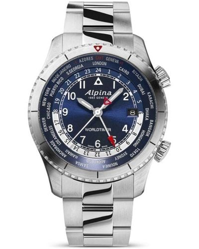 Alpina Startimer Pilot Quartz Worldtimer 41mm Horloge - Blauw