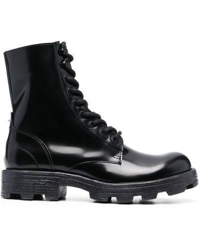 DIESEL Leather Ripped D-hammer Cleated-sole Lace-up Combat Boots, Size: - Black