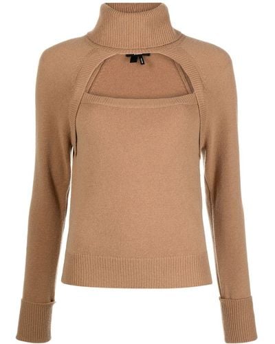PAIGE Cut-out Detail Roll-neck Jumper - Brown