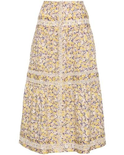 Maje Floral-embroidered A-line Midi Skirt - Natural
