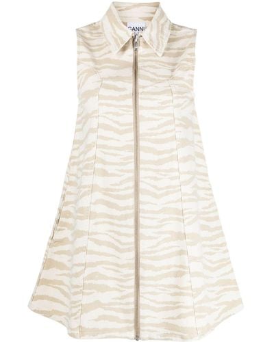 Ganni Kleid mit Zebra-Print - Weiß