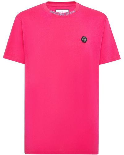 Philipp Plein T-shirt en coton à logo appliqué - Rose