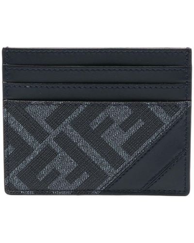 Fendi Diagonal Leather Card Holder - Black