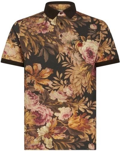 Etro Floral-print Cotton Polo Shirt - Brown