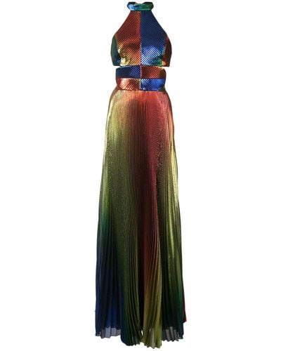 Rosie Assoulin Rainbow Pleated Lamé Halter Neck Gown - Multicolor