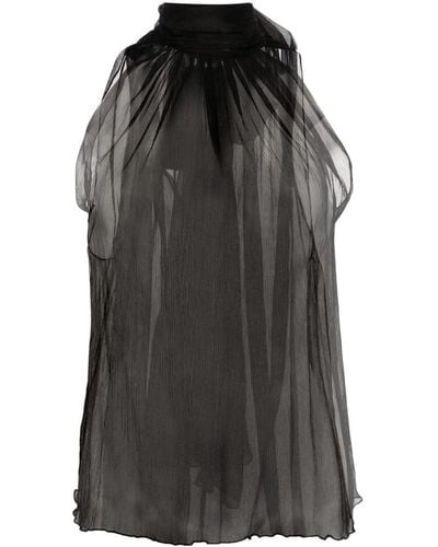 Atu Body Couture Semi-sheer Silk Blouse - Black