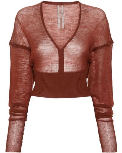 Rick Owens Ls V Fine-knit Cropped Sweater - Brown