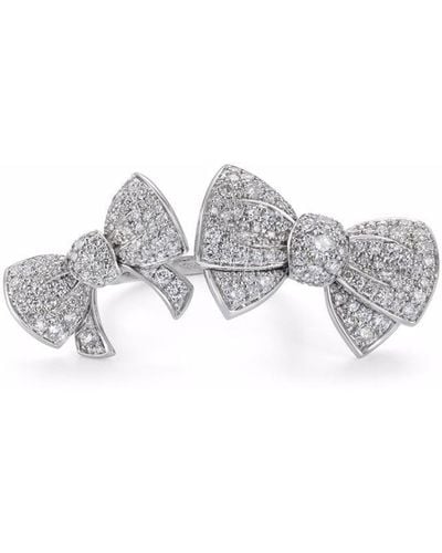 David Morris Bague Beaux Double en or blanc 18ct ornée de diamants - Métallisé