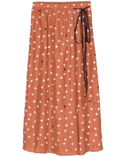 Alysi Polka Dot-embroidered Silk Skirt - Orange