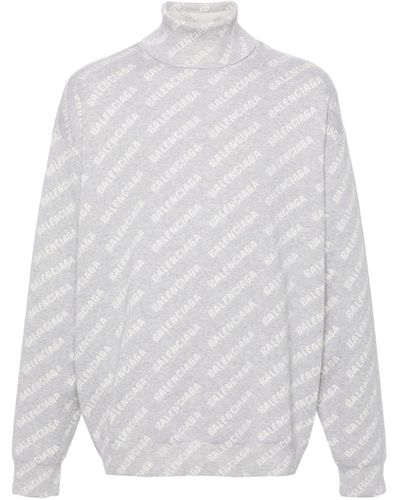 Balenciaga Logo-intarsia Roll-neck Sweater - White
