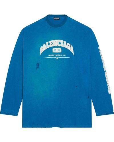 Balenciaga T-shirt oversize a maniche lunghe - Blu