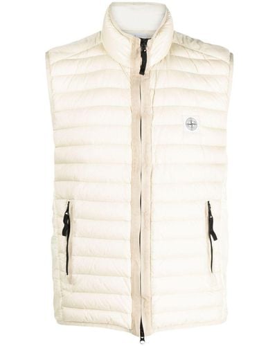 Stone Island Logo-patch Zip-up Quilted Gilet - Natural