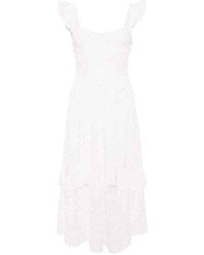 LoveShackFancy Brin Smocked Midi Dress - White