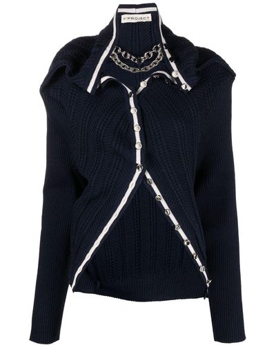 Y. Project Chain-necklace Ruffled Cardigan - Blue