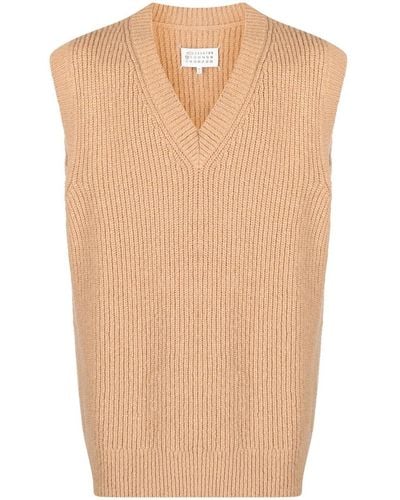 Maison Margiela V-neck Ribbed-knit Vest - Natural