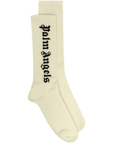Palm Angels Logo-intarsia Ribbed Socks - White