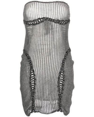Isa Boulder Crochet Knit Dress - Gray