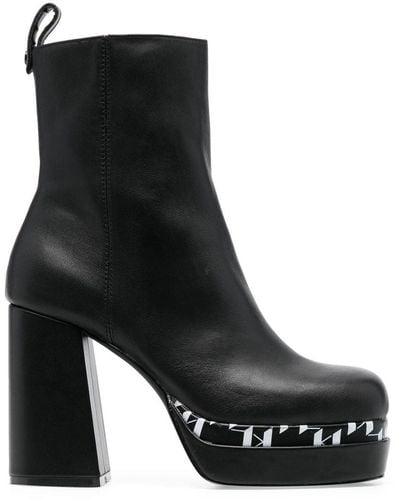 Karl Lagerfeld Monogram-print Platform Boots - Black