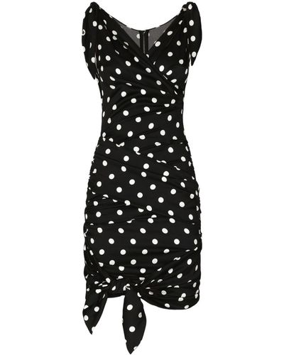 Dolce & Gabbana Polka-dot Draped Mini Dress - Black