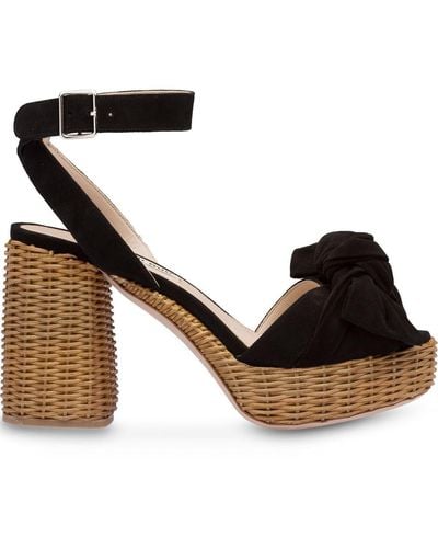 Miu Miu Woven Platform Sandals - Black