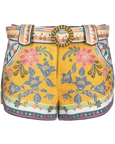 Zimmermann Floral-print Linen Shorts - Yellow
