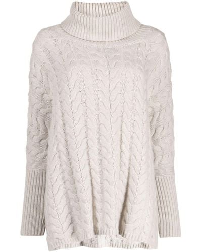 N.Peal Cashmere Roll-neck Cable-knit Sweater - White