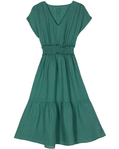 120% Lino Flared Linen Midi Dress - Green