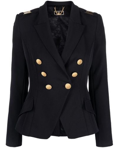 Elisabetta Franchi Doppelreihiger Blazer aus Krepp - Schwarz