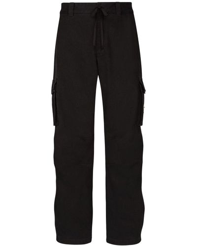 Dolce & Gabbana Logo-plaque Linen Cargo Trousers - Black