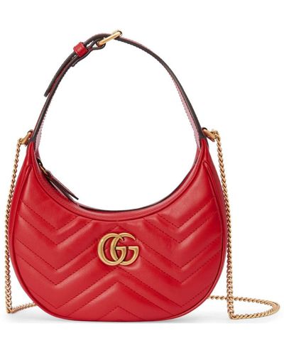 Gucci Mini GG Marmont Half-moon Shoulder Bag - Red