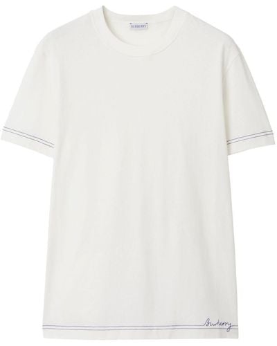 Burberry T-Shirt aus Bio-Baumwolle mit Logo-Stickerei - Weiß