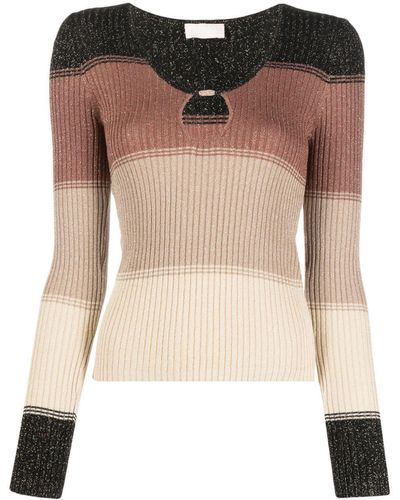 Liu Jo Lurex-detail Striped Ribbed-knit Top - Brown